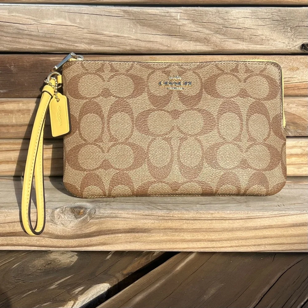 - Coach Double Sided Yellow Leather Wristlet! EUC!!